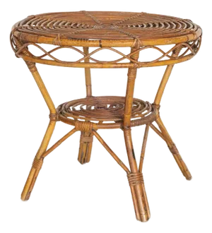 1960s Italian Rattan Gueridon Table