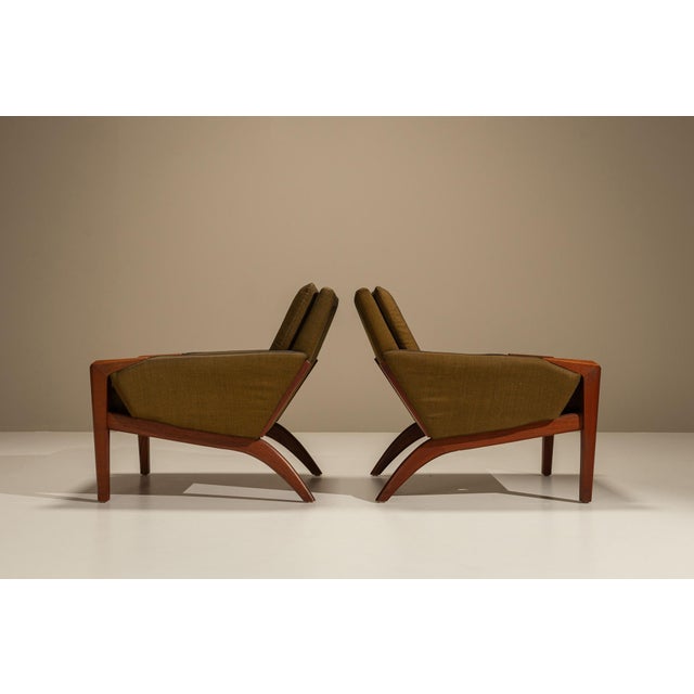 Brown Vintage Danish Lounge Chairs in Olive Green, 1960s, Set of 2 For Sale - Image 8 of 16