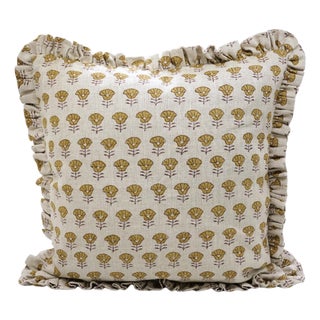 Artisan Thick Linen Ruffle Pillow Cover Elegant Frill Cushion for Home Décor- 12x20 Inch Kohinoor For Sale