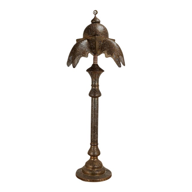 Antique Moroccan Perforated Brass and Copper Floor Lamp For Sale