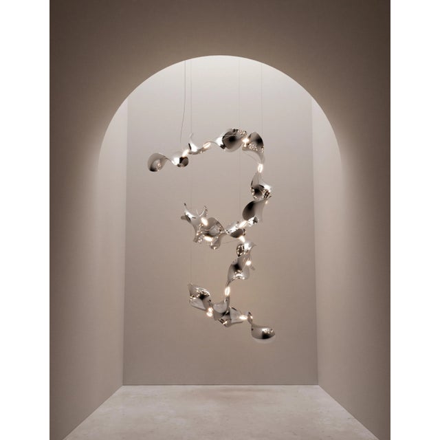 Contemporary Dune 16 Spiral Pendant Light with Silver Polished Shades by Daniel Becker For Sale - Image 3 of 9