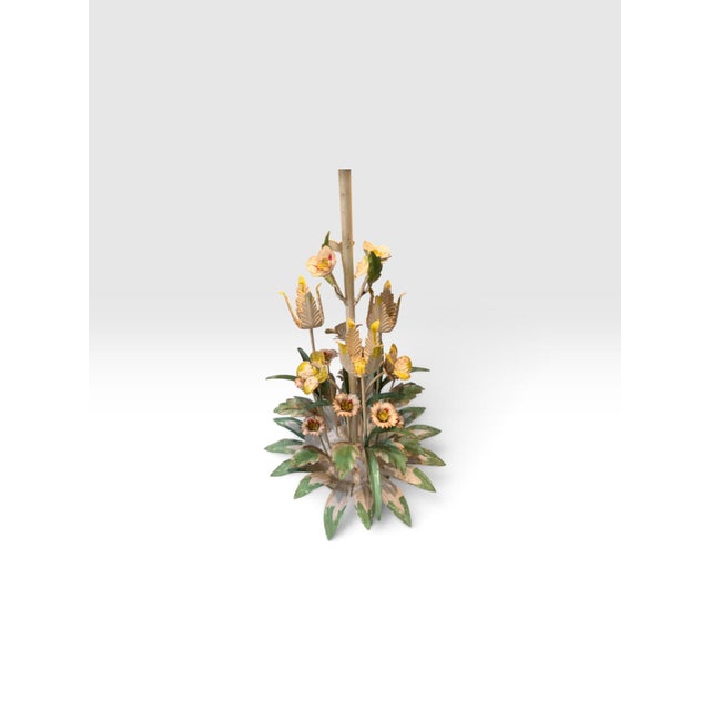 Vintage Italian Tole Floral Table Lamp – Hand-Painted Metal Flowers & Foliage For Sale In West Palm - Image 6 of 10