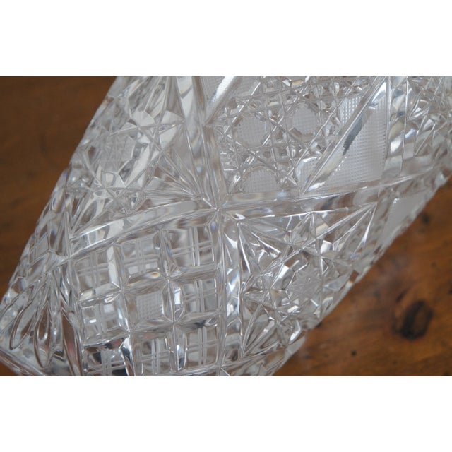 Mid 20th Century Czech Bohemian Hand Cut Crystal Queen Lace Sawtooth Flower Vases Pair For Sale - Image 10 of 12