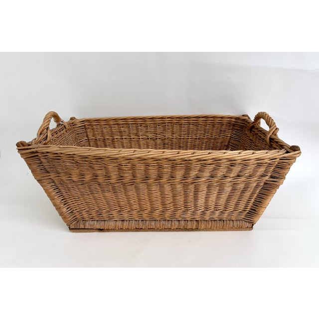 Wood 1960s French Wicker Market Basket 19" X 28" For Sale - Image 7 of 9