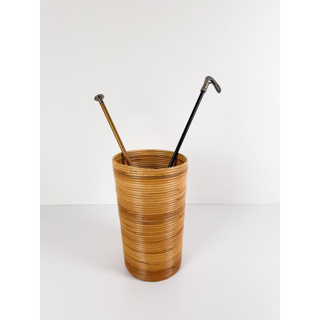 Rattan Canes Cylindrical Umbrella Holder, Italy, 1970s For Sale - Image 9 of 18