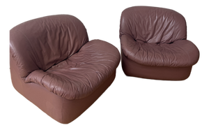 1980s Burris Industries Postmodern Clam Shell Leather Lounge Chairs, Pair