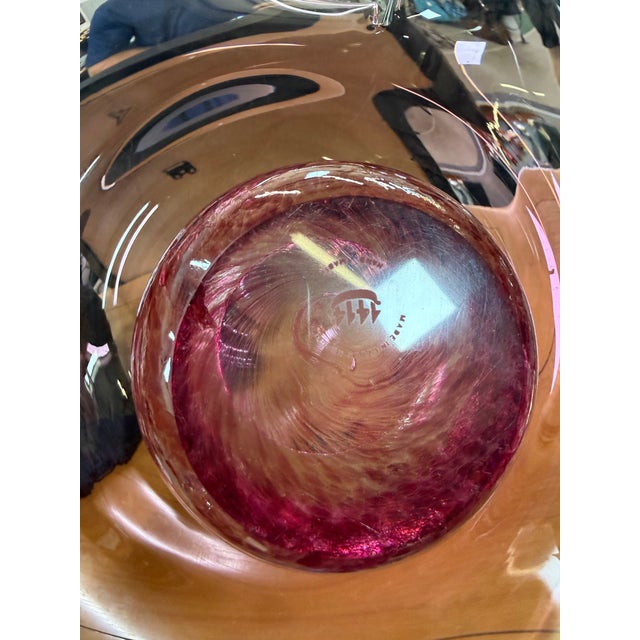 Abstract 1414 Bohemia Signed Large Art Glass Bowl Pink 18in For Sale - Image 3 of 9