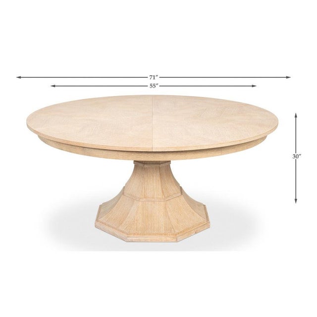 Transitional Round Dining Table, Medium - Bleached Oak With Faceted Pedestal Base For Sale - Image 9 of 9