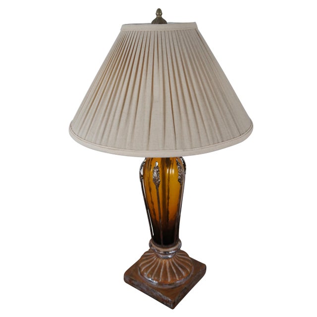 Neoclassical Vintage Mid 20th Century John Richard Neoclassical Chalkware Amber & Gold Glass Vase Lamp For Sale - Image 3 of 13