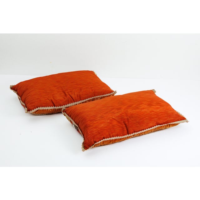 Victorian Pair of Lumbar Antique Peach Fabric & Beaded Cushions For Sale - Image 3 of 3