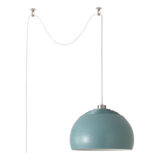 Morelli Swag Pendant Light Kit - Half Dome Pool Blue Shade, Inline Dimmer, Plug-in Design, Modern Satin Nickel For Sale