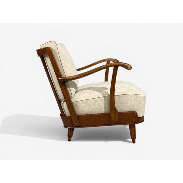 Svante Skogh, Lounge Chairs, Beige Linen, Beech, Sweden, 1945 For Sale - Image 10 of 12