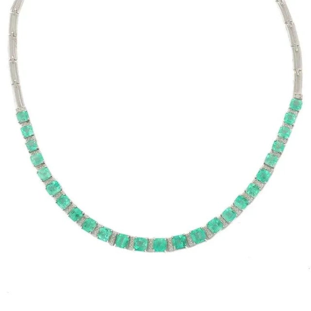 Not Yet Made - Made To Order Emerald and Diamond Beaded Necklace in 18k White Gold, 17ct by VRJewels For Sale - Image 5 of 12