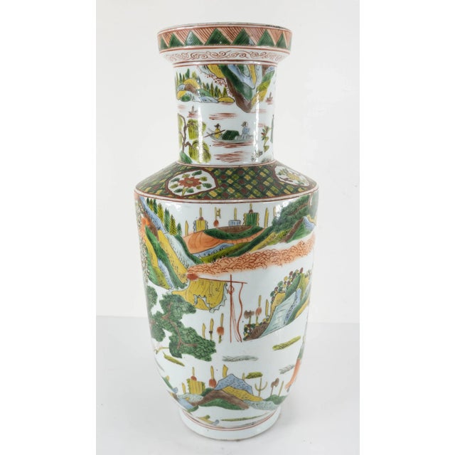 Chinoiserie Chinese Chinoiserie Green Famille Verte Warrior Vase For Sale - Image 3 of 13