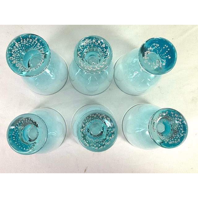 1990s Portuguese Controlled Bubble, Blue, 4 Ounce Shooter/Shot Glasses – Set of Six For Sale - Image 4 of 5