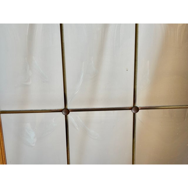 Vintage 70s Pair of Walnut and Convex Leaded Clear Glass Cabinet Doors For Sale - Image 11 of 18
