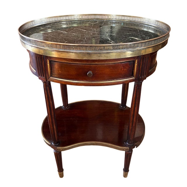 Bouillotte Tables with Marble Tops, Brass Galleries and Drawers, 1950s, Set of 2 For Sale - Image 3 of 6