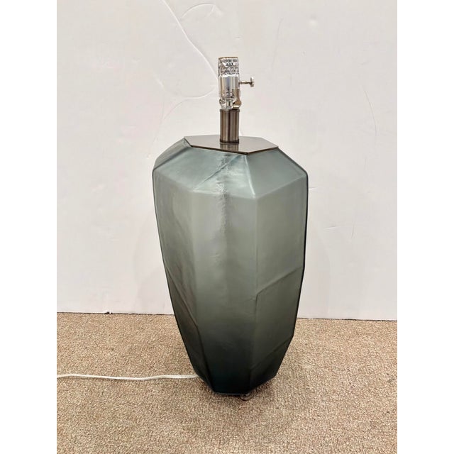 Contemporary Organic Acid Etched Gray Glass Lamp For Sale - Image 3 of 6