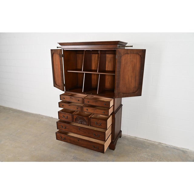 Drexel Heritage Georgian Carved Mahogany Armoire Dresser or Gentleman's Chest For Sale In South Bend - Image 6 of 11