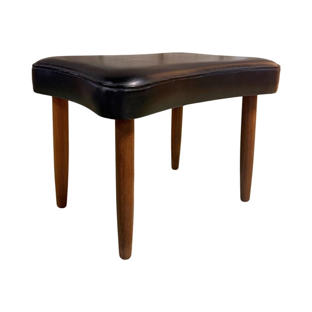 Danish Teak Footstool, Vinyl, 1960s For Sale - Image 4 of 4