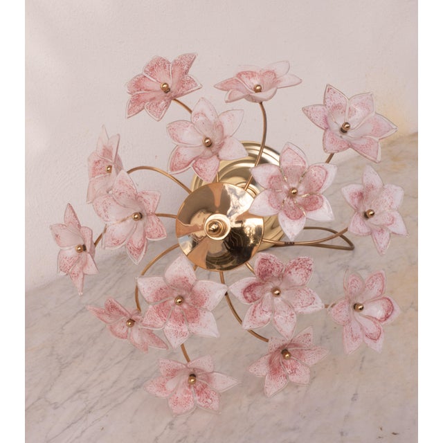 Murano Table Light Pink Flowers, 1980s For Sale - Image 9 of 12
