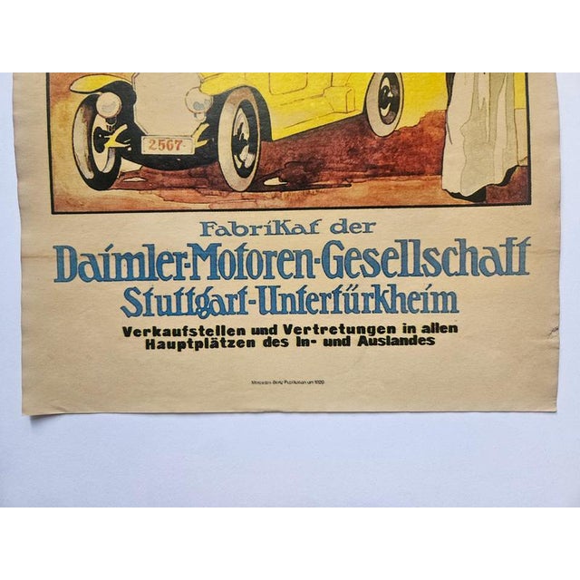 1930s Vintage Art Deco Mercedes Benz Automobile Advertising Poster, 1930 For Sale - Image 5 of 8