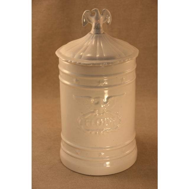 Vintage Ceramic Kitchen Canisters With Eagle Topped Lids Set Of