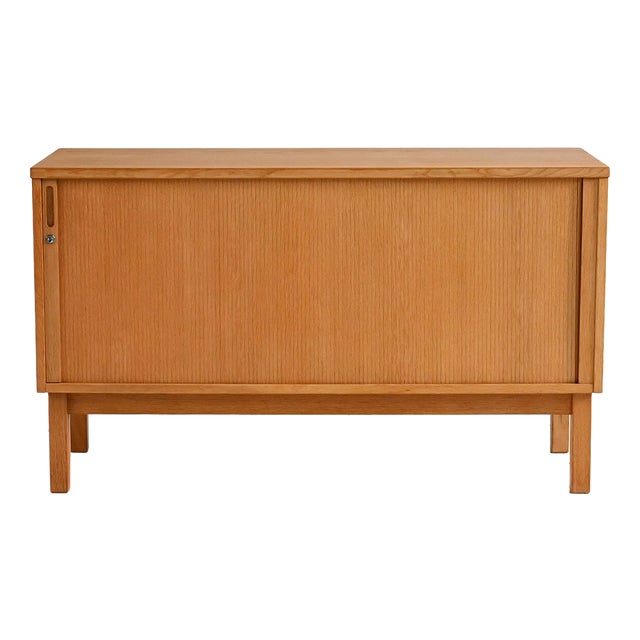 Scandinavian Oak Cabinet with Roller Door, 1960s For Sale