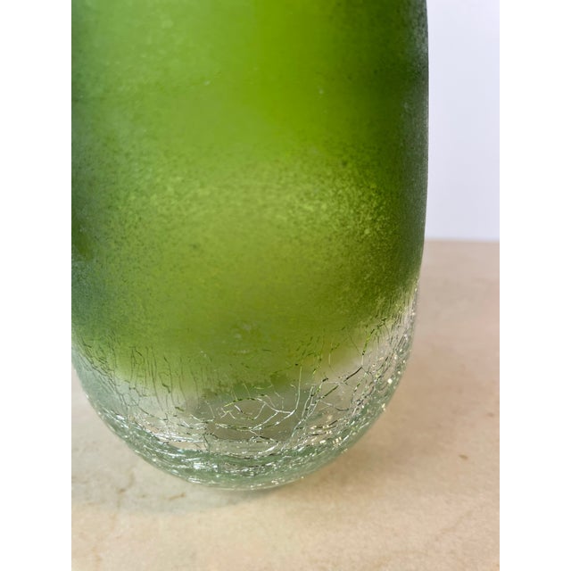 Handblown Green Ombre Frosted & Crackle Glass Vase For Sale - Image 4 of 8