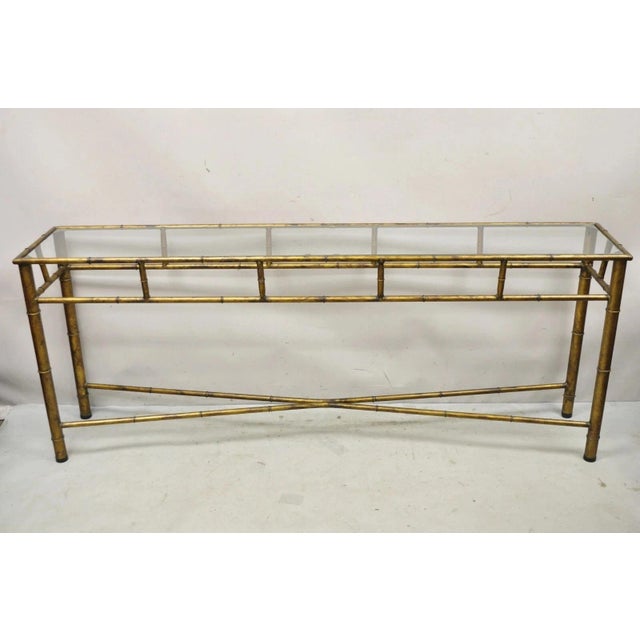 Vintage Italian Hollywood Regency Faux Bamboo Gold Gilt 72" Console Hall Table For Sale - Image 10 of 11