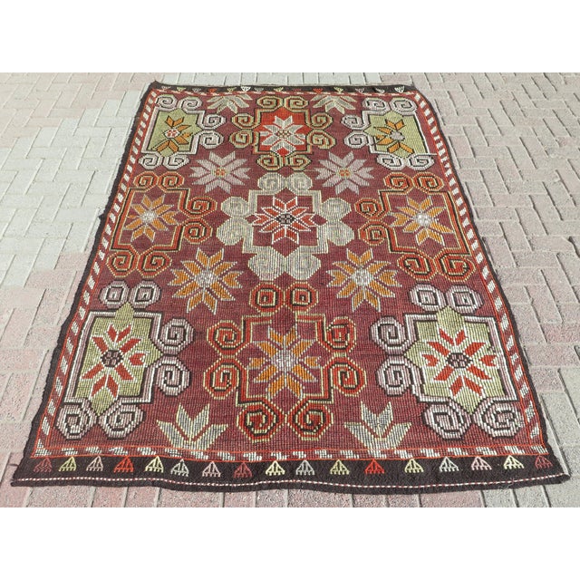Mid 20th Century Mid 20th Century 60s Vintage Goathair Handmade Turkish Kilim Boho Area Rug For Sale - Image 11 of 11