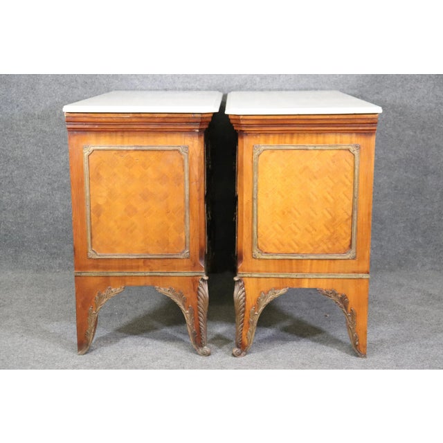 Directoire Bronze Mounted Figural Marble Top Kingwood Nightstands Commodes - A Pair For Sale - Image 10 of 13