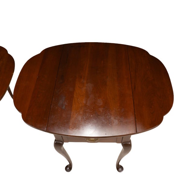 Wood 1970s Pair Hitchcock Solid Cherry Drop Leaf Side Tables Queen Anne Style End Tables For Sale - Image 7 of 15