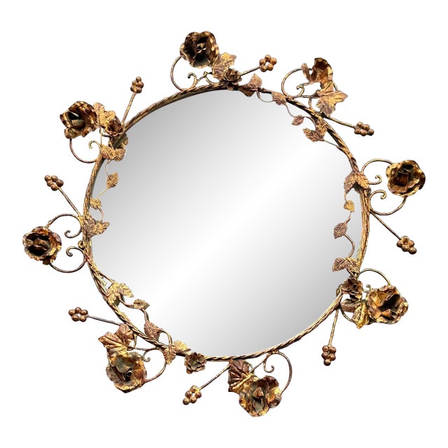 Vintage Regency Gilt Tipped Rose Vine Mirror For Sale