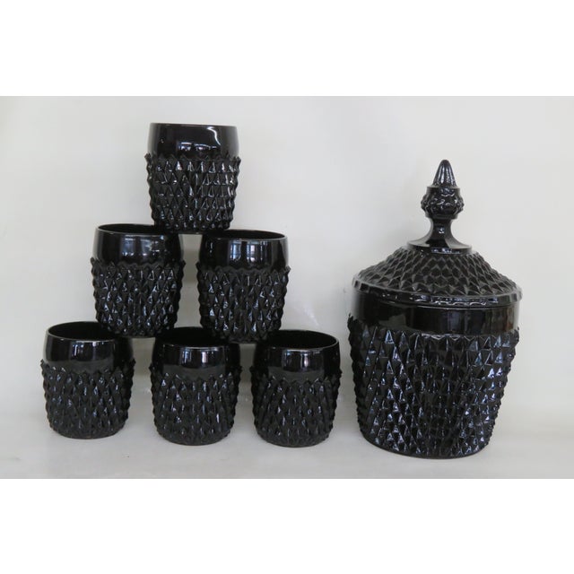 Indiana Glass Company Indiana Glass Tiara Cameo Black Diamond Point Ice Bucket and 6 Tumbler Set 4381b For Sale - Image 4 of 10