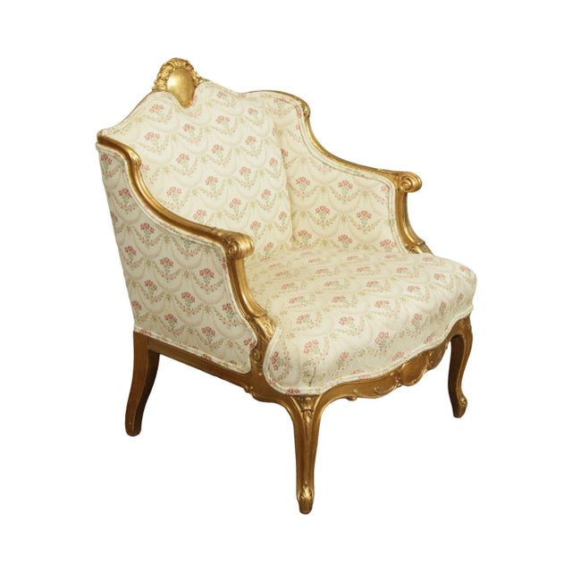 French Louis XV Style Antique Gilt Frame Bergere Chair For Sale - Image 13 of 13