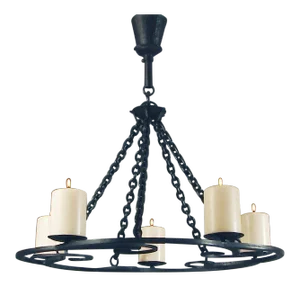 1920s Wrought Iron Art Deco Chandelier With Beeswax Candles