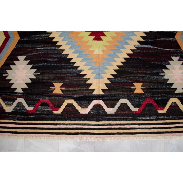 1990s Vintage Turkish Rug Hand Made Flat Weave Area Rug Kilim - 8′8″ X 11′5″ For Sale - Image 11 of 18