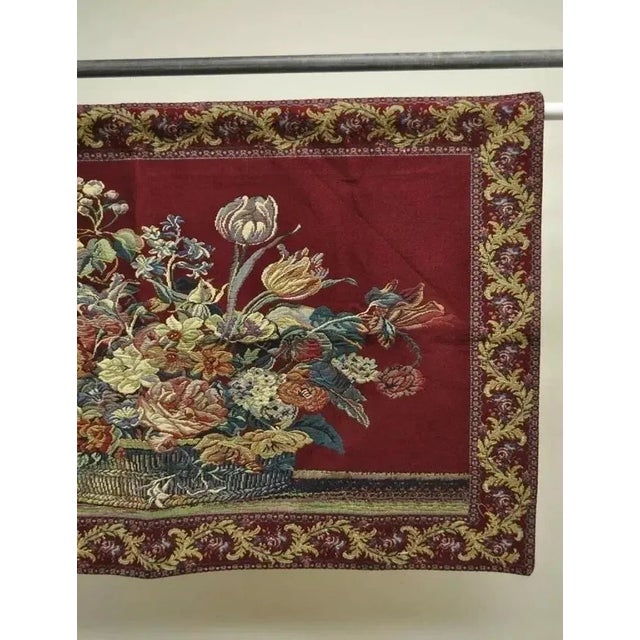 French French Wall Hanging Tapestry Jacquard Acanthus Floral Still Life Red For Sale - Image 3 of 7