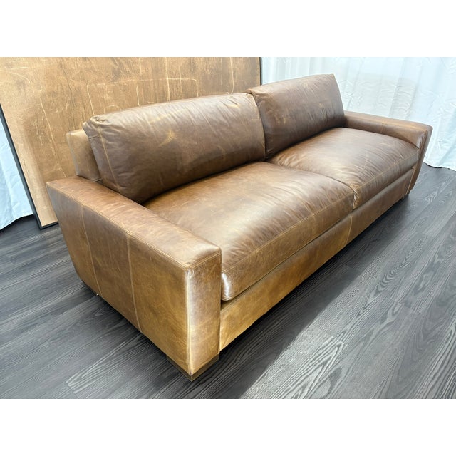 Rh Maxwell Leather 2-Cushion Sofa | Italian Brompton Leather – Cocoa | Down-Feather Fill For Sale - Image 12 of 18
