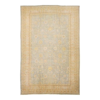 15x23 Modern Transitional Oushak Style Light Blue & Goldenrod Hand-Knotted Wool For Sale