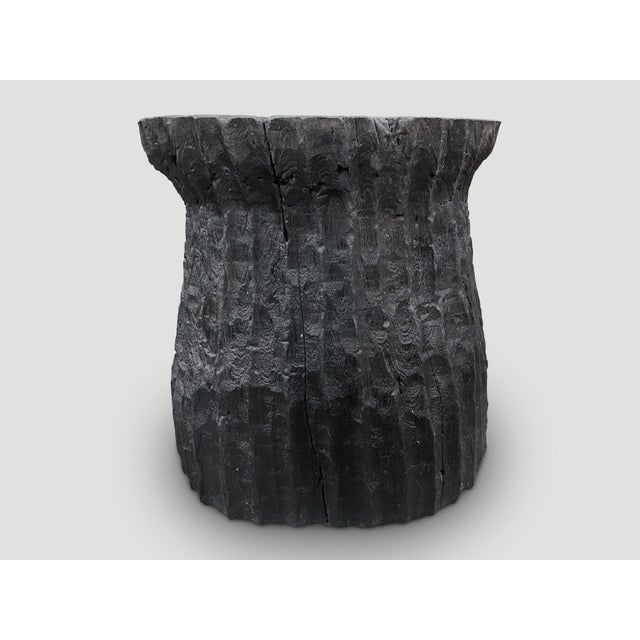 Contemporary Andrianna Shamaris Charred Hand Carved Teak Wood Side Table For Sale - Image 3 of 5
