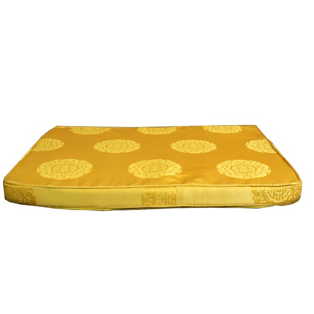Chinese Oriental Golden Yellow Silk Fabric Rectangular Seat Cushion Pad Chairish