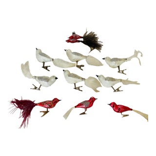 10 Antique Clip on Bitds German Christmas Ornaments For Sale