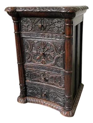 Antique Carved Blackened Pine Chest of Drawers