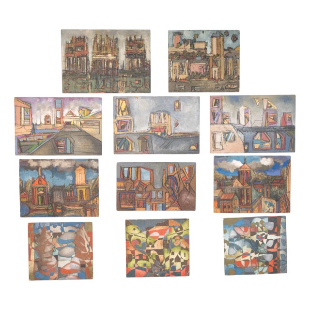 After Buffet, Compositions, Oil Paintings, 1970, Set of 11 For Sale