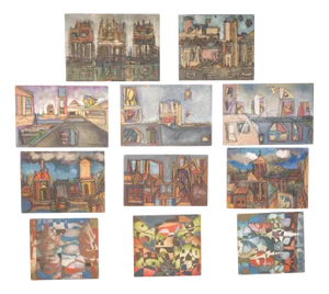 After Buffet, Compositions, Oil Paintings, 1970, Set of 11