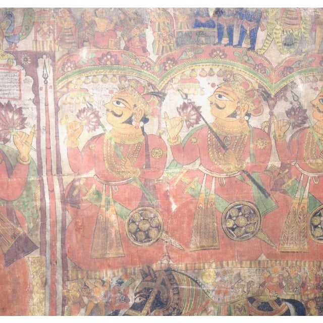 Antique Oriental and Large Painting on Canvas Mounted on Wood For Sale - Image 9 of 10