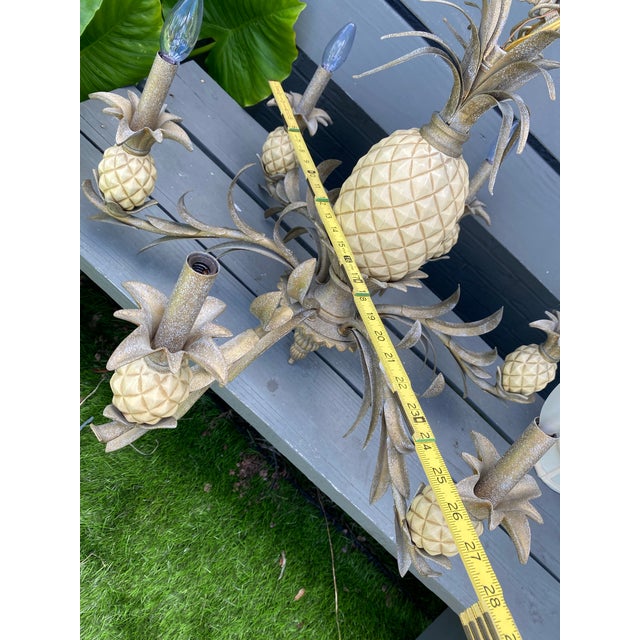 Metal Vintage 1980s Quoizel Pineapple Tole Chandelier, Featuring a Large Central Ceramic Pineapple For Sale - Image 7 of 12