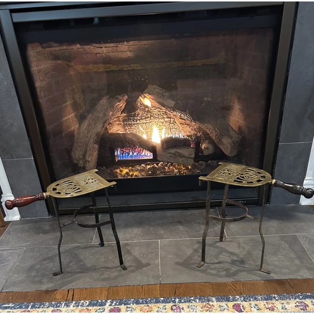 Antique Brass and Iron Fireplace Standing. Trivet For Sale - Image 4 of 7